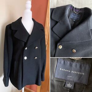 Banana Republic Classic Black Pea Coat with Silver Buttons